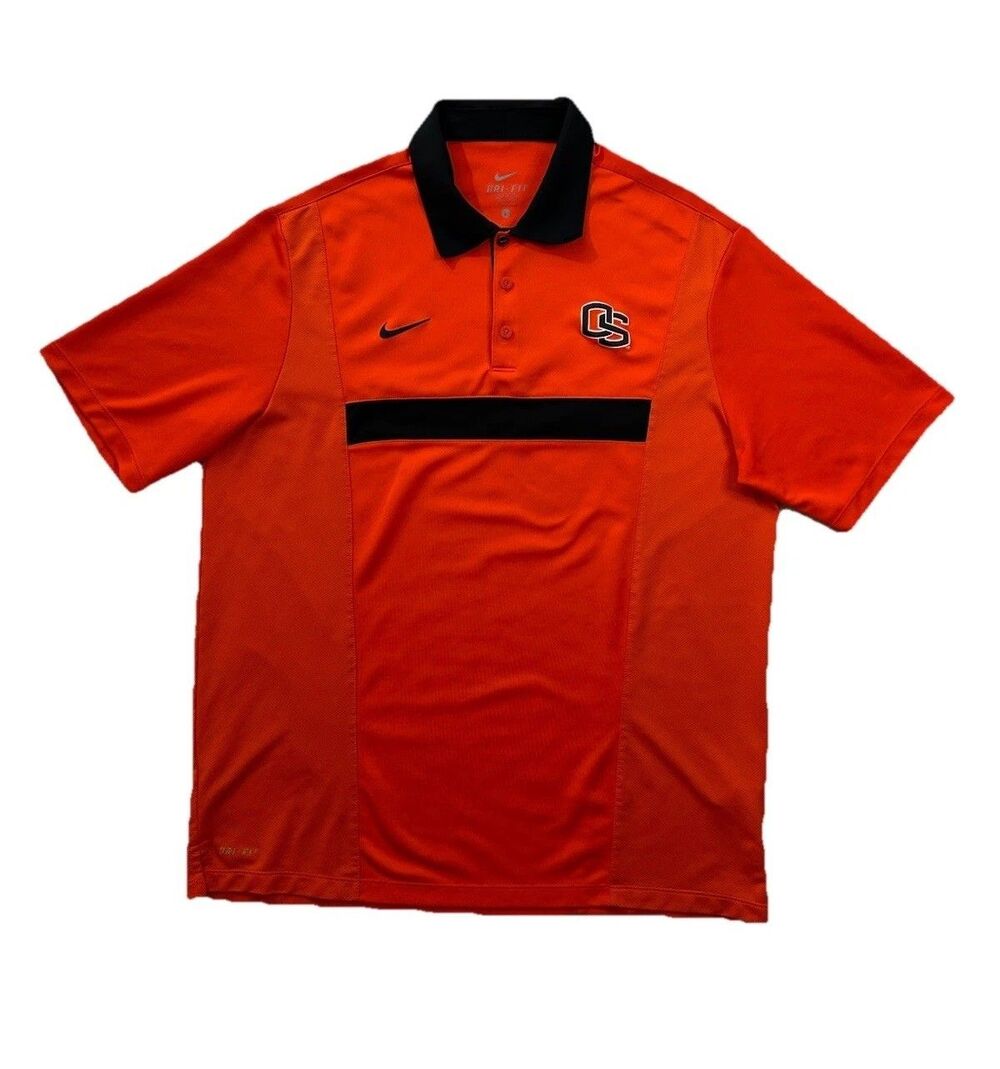 NIKE Oregon State Beavers Polo Mens L Orange Black Sideline Dri-Fit Team Issue